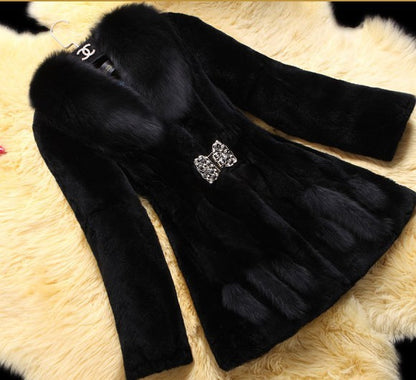 Ladies Mid-length Rex Rabbit Fleece Haining Fur Coat