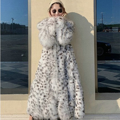 Faux Fox Fur Coat Women's Mid-length Over The Knee