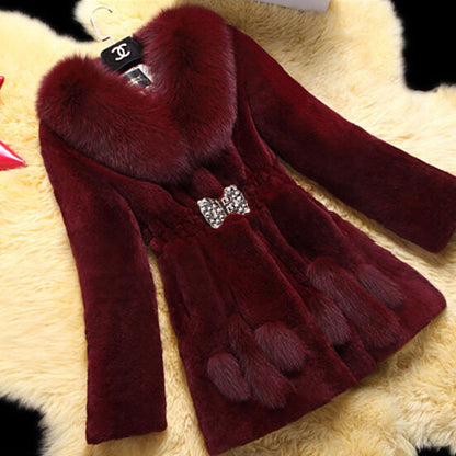 Ladies Mid-length Rex Rabbit Fleece Haining Fur Coat