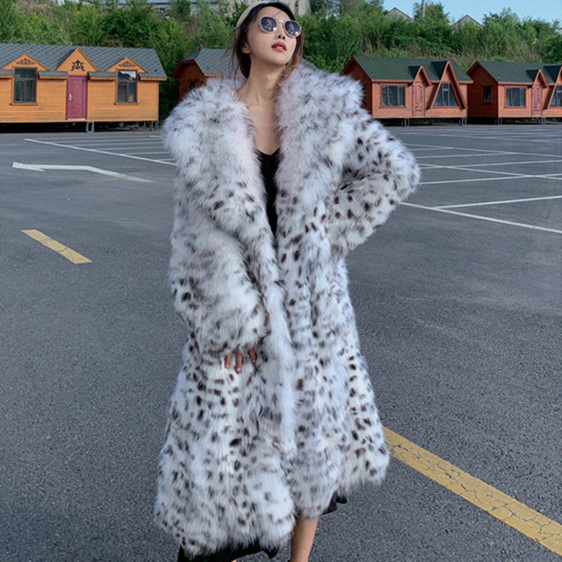 Faux Fox Fur Coat Women's Mid-length Over The Knee