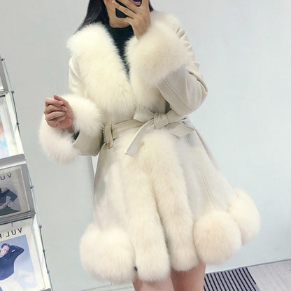 Leather Coat Suede Fur Integrated Mid-length Western Style Slimming