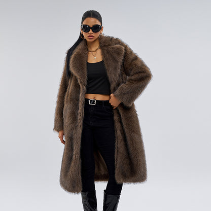 Fox Fur Extended Overcoat Coat European And American Leisure Overcoat