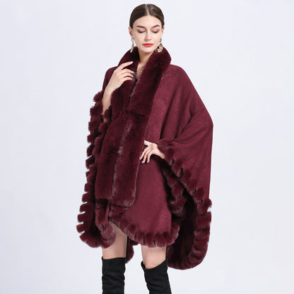 Rex Rabbit Fur Collar Shawl Irregular Oversized Knitted Cardigan Baggy Coat